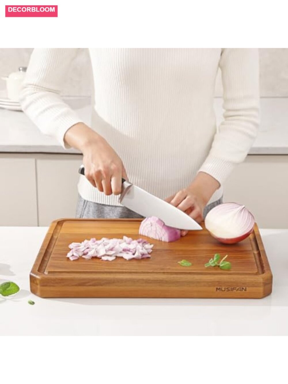 Acacia Wood Cutting Board Large Charcuterie Board Juice Groove Handles